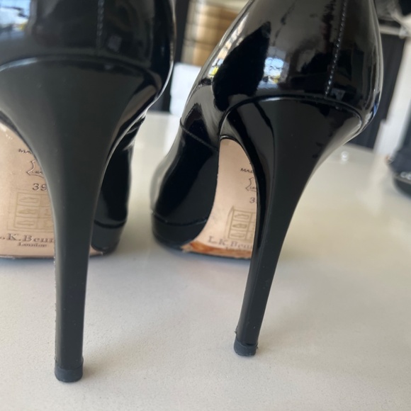 L.K. Bennett Sledge Black Patent Platform Court Heels Size 39 - Picture 5 of 11